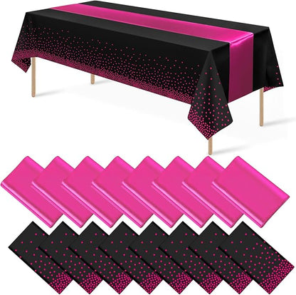 MASHAN 16Pack Disposable Plastic Party Tablecloths and Satin Table Runner Set by MASHAN