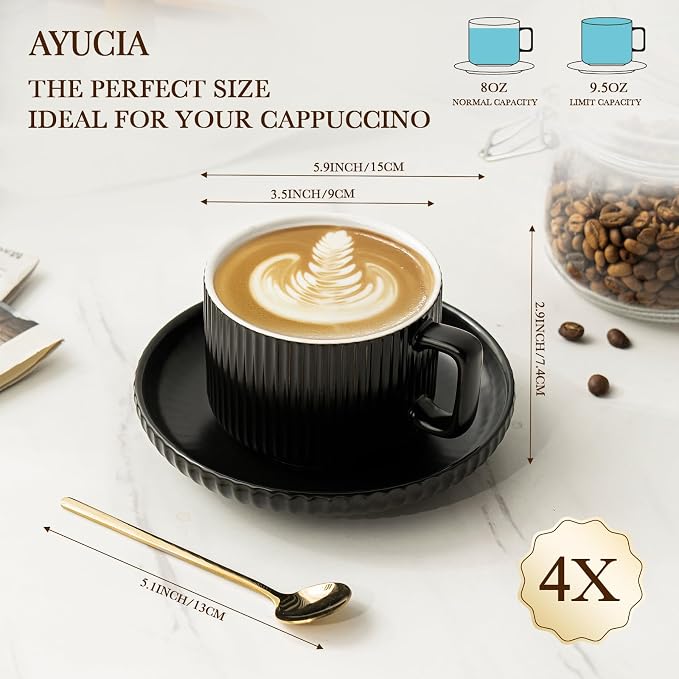 8 Ounce Cappuccino Cups Set of 4, Latte Mugs - Image 5