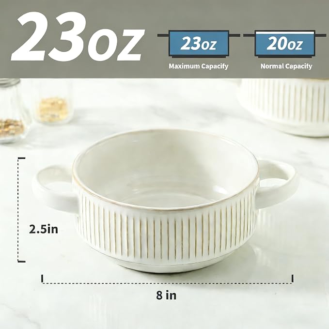Soup Bowls with Handles, 23 oz French Onion Soup Crocks, Stackable Soup Bowl - Image 2