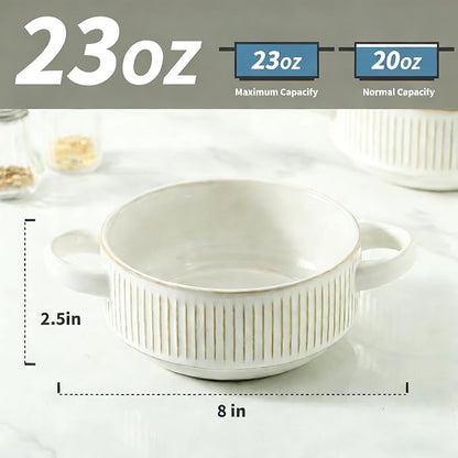 Soup Bowls with Handles, 23 oz French Onion Soup Crocks, Stackable Soup Bowl - Image 2