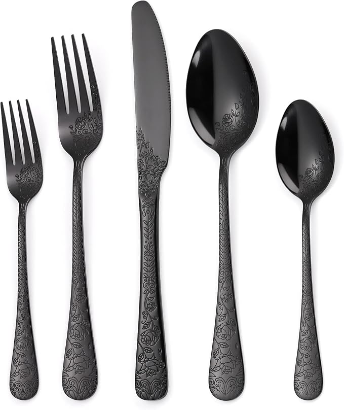 40-Piece Unique Silverware Set, OIULO Embossed Pattern Flatware Set by MetalServingUtensils