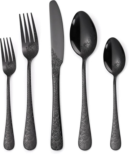 40-Piece Unique Silverware Set, OIULO Embossed Pattern Flatware Set by MetalServingUtensils