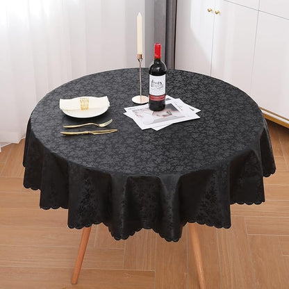 Smiry Round Table Cloth, Waterproof Heavy Duty Vinyl Tablecloths, Wipeable Washable Table Cover for Kitchen and Dining Room (Black, 70" Round)