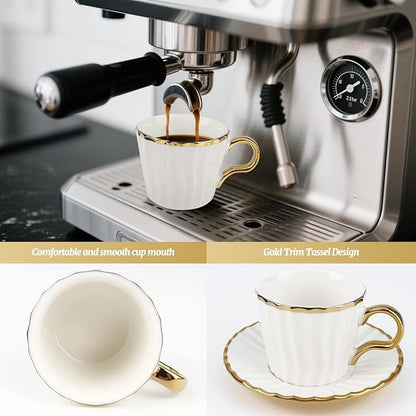 Espresso Cups with Saucers, 3.5 oz Turkish Coffee Cup With Gold Trim, Ceramic - Image 4