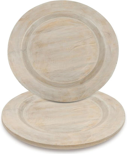 Alpha Living Home Wooden Charger Plates - 2 Piece Salad Appetizer Plate Lightweight Round Plates Desserts and Sushi Sauce Dishes, Handcrafted, Smooth Surface, Durable 13 inch (Off White)