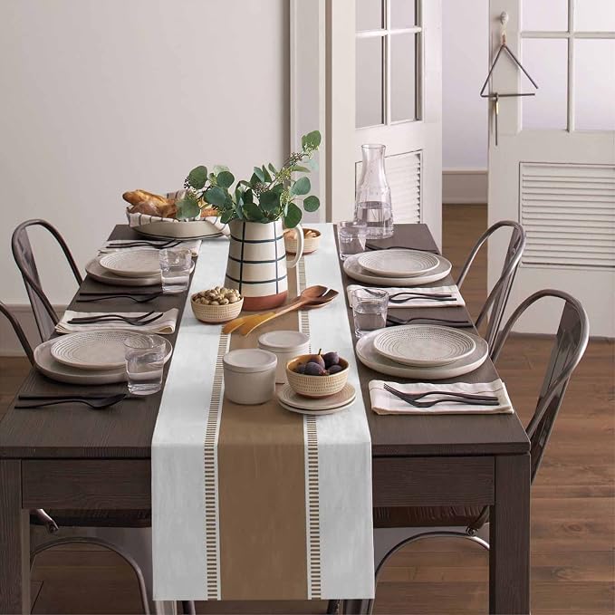 Brown Stripes Table Runners 36 inches Long, Cotton Linen Table Runner Dresser - Image 4