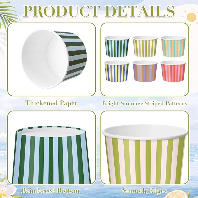 CHENGU 60 Pcs Palm Beach Striped Ice Cream Bowls Disposable, 9 oz Convenience - Image 6