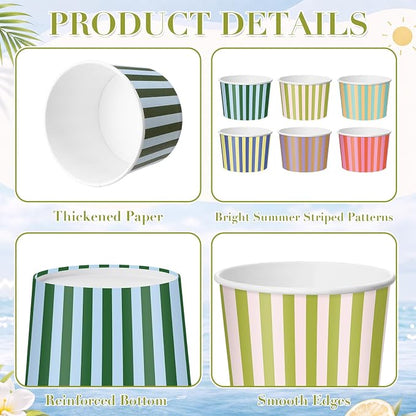CHENGU 60 Pcs Palm Beach Striped Ice Cream Bowls Disposable, 9 oz Convenience - Image 6