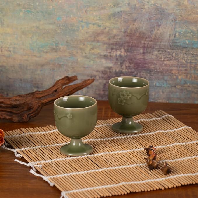KAMMAK Tea Cup, Porcelain Tea Cups Set, 1.6oz Small Tea Set of 2 - Image 6