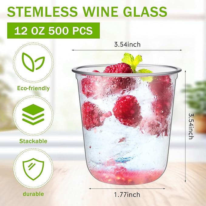 Ziliny 500 Pcs Disposable Stemless Glasses 12oz Crystal Plastic Wine Glasses - Image 3