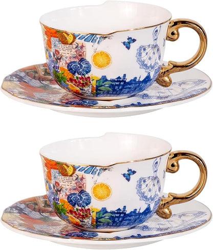 KAMMAK Tea Cups and Saucers Set of 2, Fine Bone China Coffee Cups, 584N | by KAMMAK