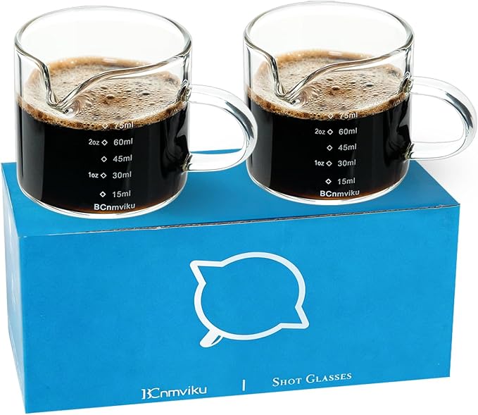 BCnmviku 2 PACK Espresso Glass Measuring Cup Triple Pitcher Milk Cup 75ML by BCnmviku