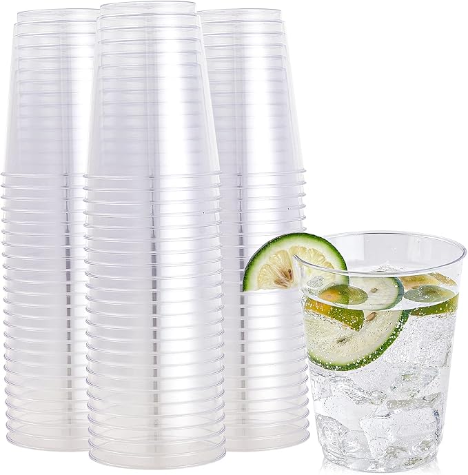 FOCUSLINE 100 Count 10 oz Clear Plastic Cups | Disposable Heavy Duty Hard by FOCUSLINE