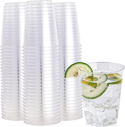 FOCUSLINE 100 Count 10 oz Clear Plastic Cups | Disposable Heavy Duty Hard by FOCUSLINE