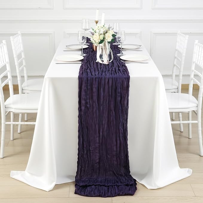 8 Pack Dark Purple Cheesecloth Table Runner 120 Inch Boho Wedding Decor | - Image 4