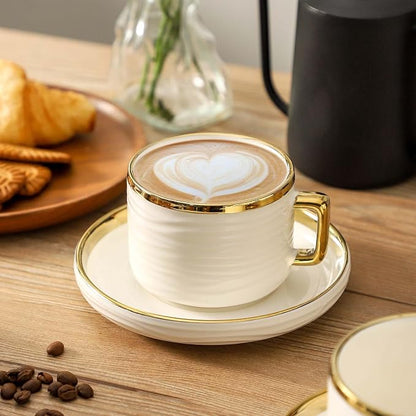 LETAOTAO Cappuccino Cups with Saucers, Coffee Mugs with Gold Trim Set of 4 | - Image 5