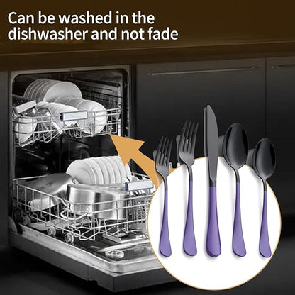 20-Piece Black and Purple Silverware Set 18/0 Stainless Steel Silverware Set Lake Blue Handle Cutlery Set Service for 4 Dinner Knives Forks Spoons Set Flatware Set Finish Dishwasher Safe