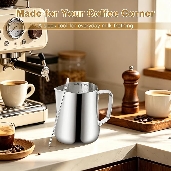 Milk Frothing Pitcher, 12oz Milk Frother Cup - Image 6