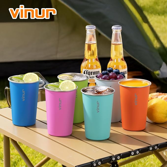 Stainless Steel Cups-16 oz Colorful Stackable Metal Drinking Glasses 6 Pcs | 16 - Image 2