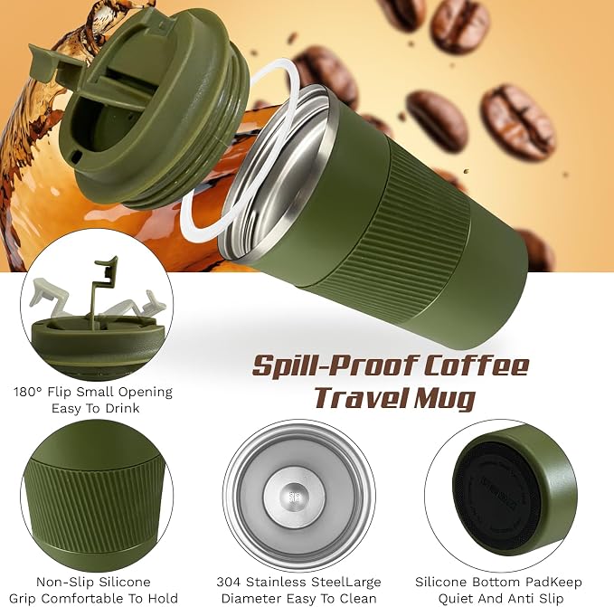 Vacuum Insulated Stainless Steel Travel Coffee Mug, Leak Proof Cup - Image 3