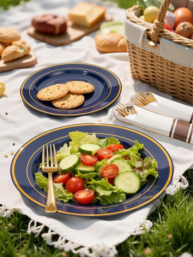 350PCS Navy Blue and Gold Plastic Plates - Image 4