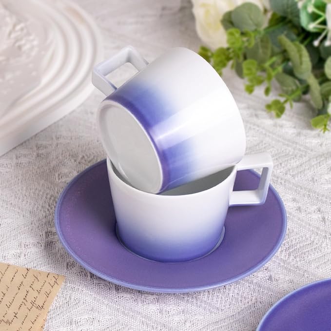 KAMMAK Ceramic Coffee Cups and Saucers Set of 2, Porcelain Espresso Cups - Image 6