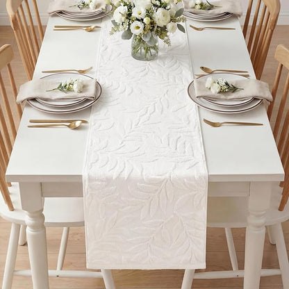 Artoid Mode White Soft 3D Jacquard Leaves 100%Cotton Spring Table Runner - Image 5