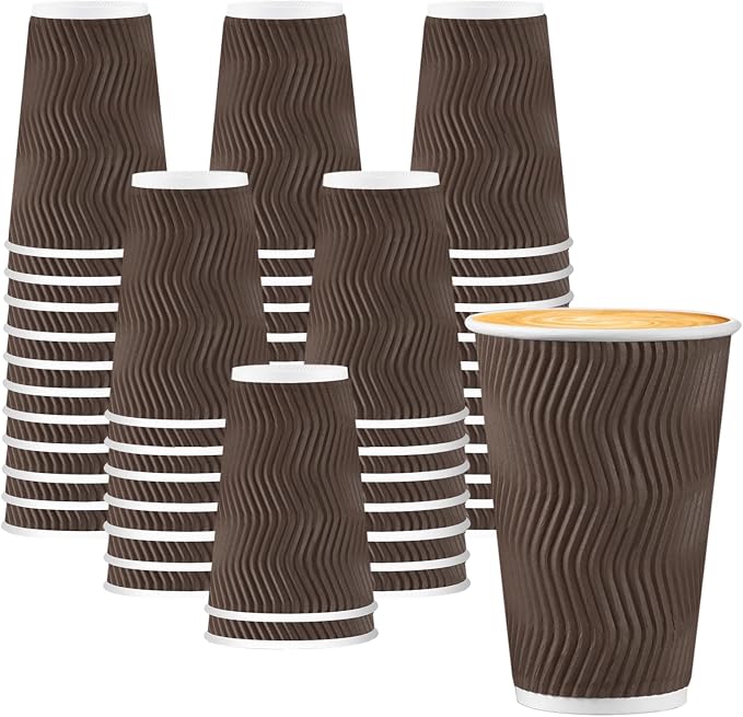 BYSNOW 90 Pack 16 oz Coffee Cups, Insulated Disposable Hot Paper Cups | by BYSNOW