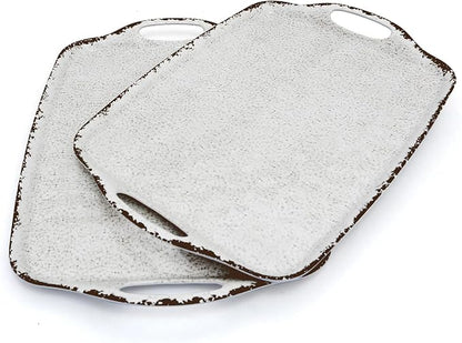 TP Melamine Serving Trays with Handles, 17” x 12”, Rustic White | Rectangular by TastePrime