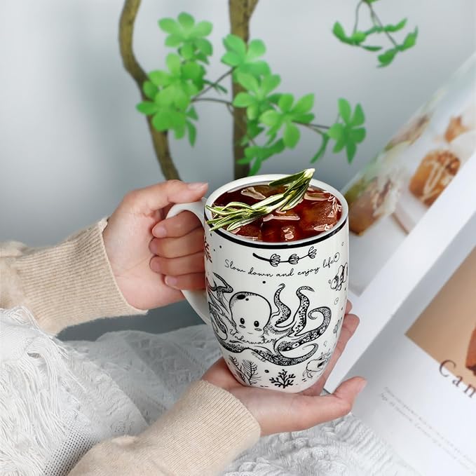 Cute Gifts 16 oz Coffee Mug Sea Turtle and Octopus, Funny Boho Tea Mugs - Image 4