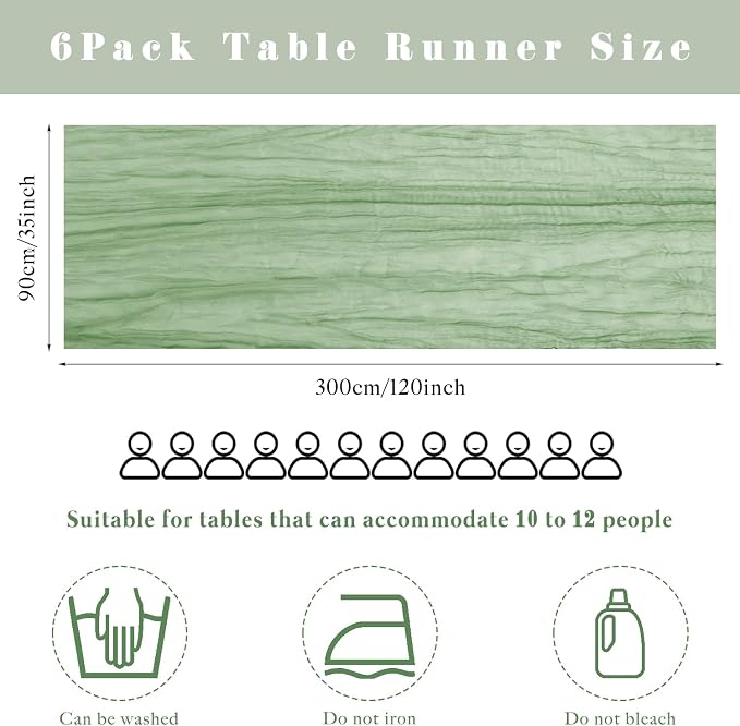 6 Pcs Sage Green Cheesecloth Table Runner 10FT Runner - Image 3
