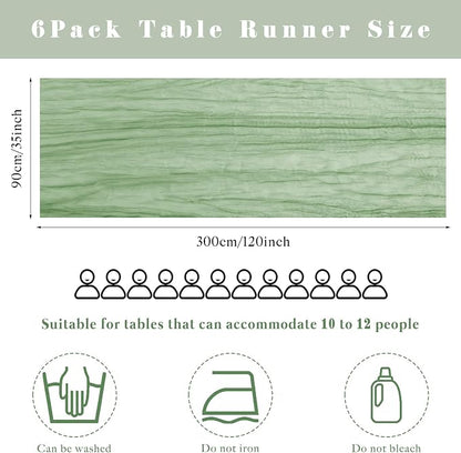6 Pcs Sage Green Cheesecloth Table Runner 10FT Runner - Image 3