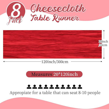 8 Pack Red Cheesecloth Table Runners 20x120 Inch Gauze Table Runner 10FT Easter - Image 2