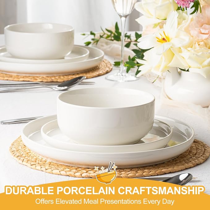 EWFEN Plates and Bowls Sets, 12 Pieces Ceramic Dinnerware Set - Image 3