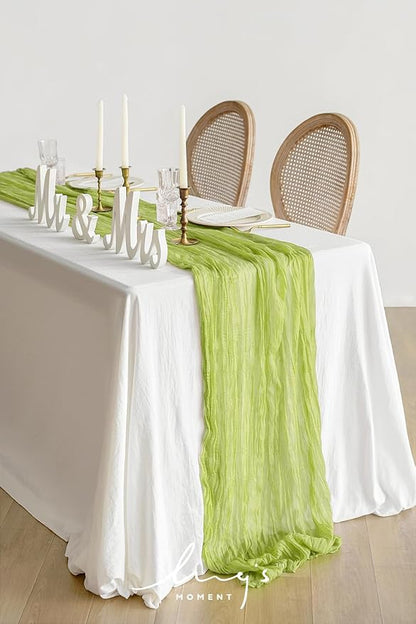 Ling's Moment Light Green Gauze Cheesecloth Table Runner, 14FT | Sage Green - Image 2