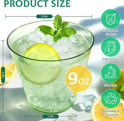 Glowserve 9 OZ Green Disposable Plastic Cups Cocktail Cup 150 Pack | Fancy - Image 5