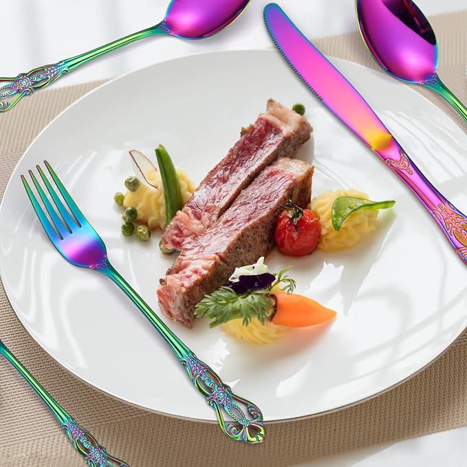 Retro Silverware Rainbow Set for 4 Stainless Steel Flatware 20 Pieces include - Image 6