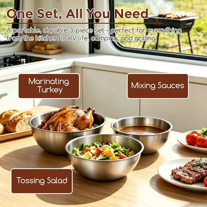 Gronivex Stainless Steel Mixing Bowls Set, 3-Piece | Food-Grade Metal, - Image 7