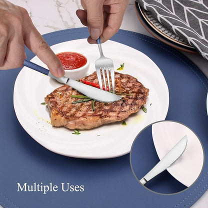 VANVRO Mirror Silver Blue Silverware Set, 20-Piece Stainless Steel Flatware Set - Image 5