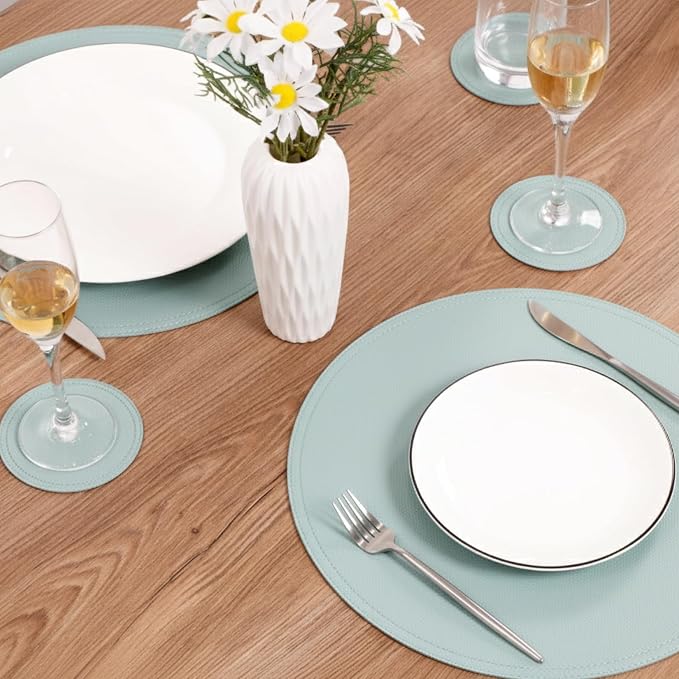Faux Leather Round Placemats and Coasters, Coffee Mats Kitchen Table Mats - Image 3