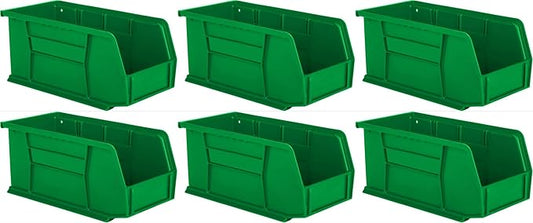 Hudson Exchange 11" x 5-1/2" x 5" (6 Pack) Plastic Stackable Storage Bin and Hanging Container, Green