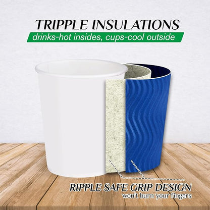 JollyPack Disposable Paper Coffee Cups, 8 oz, 120 Pack, Insulated Ripple Wall - Image 3