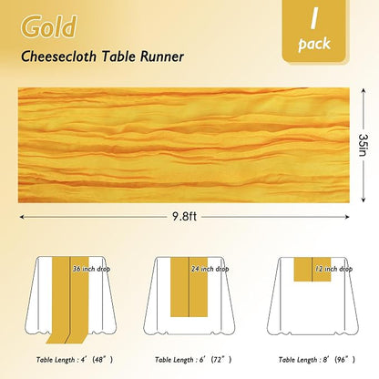 8 Pack Gold Cheesecloth Table Runner 120 Inch Boho Wedding Decor | Cheesecloth - Image 2