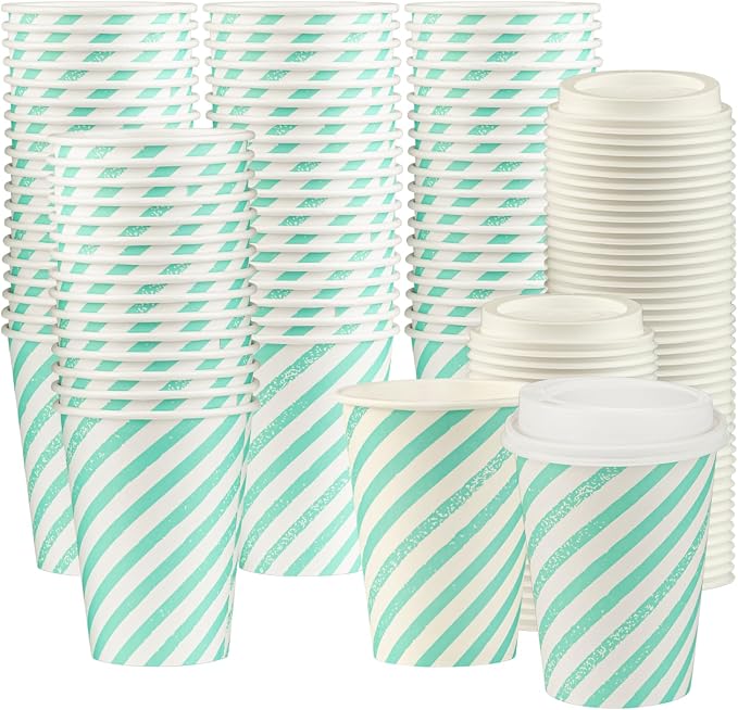 Disposable Coffee Cups with Lids, To Go Paper Hot Cups, Water Blue by SMYGOODS