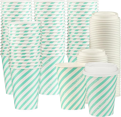 Disposable Coffee Cups with Lids, To Go Paper Hot Cups, Water Blue by SMYGOODS