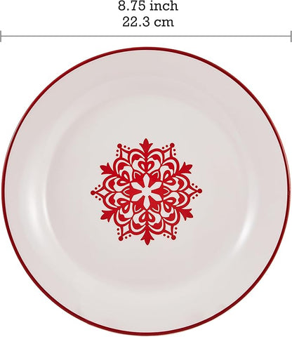 Bico Holly Jolly Salad Plates Set of 4, 8.75 Inch Ceramic Dessert Plates for Salad, Appetizer, Side Dishes, Microwave and Dishwasher Safe, Gift for Housewarming and Christmas