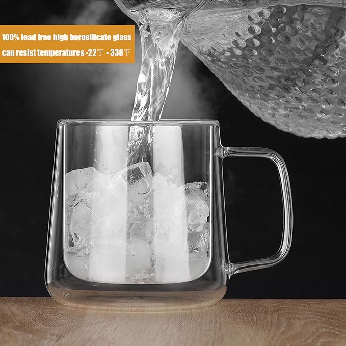 Extra Large Thicken Double Wall Glasses Coffee Mugs Tea Cups set of 2, 24OZ - Image 5