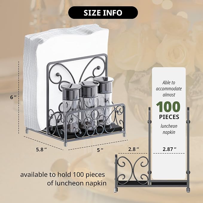 Napkin Holder with Salt and Pepper Caddy, Metal Table Dispenser | Dinner Napkins - Image 4