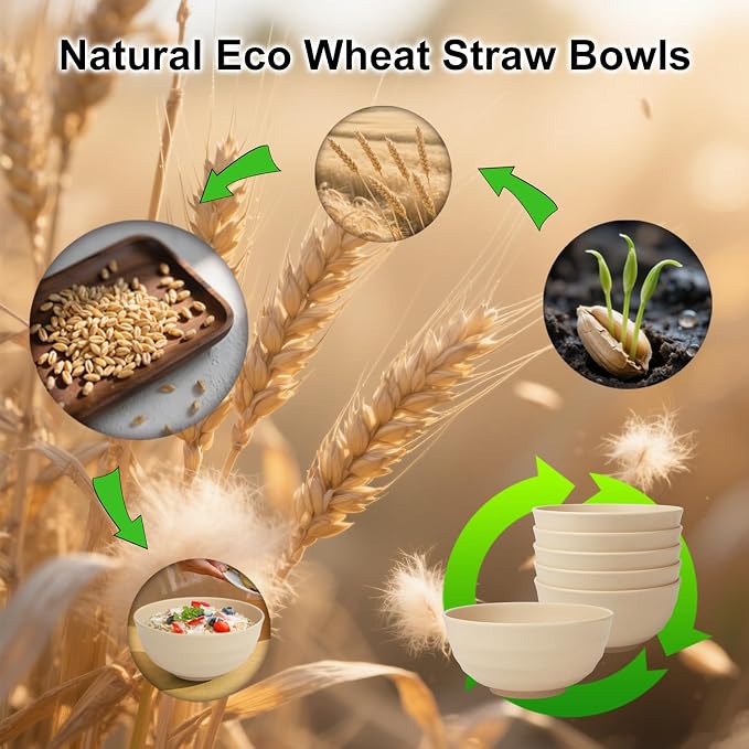 6-piece Unbreakable Cereal Bowls Set, 60oz Wheat Straw Bowls Alternative - Image 7