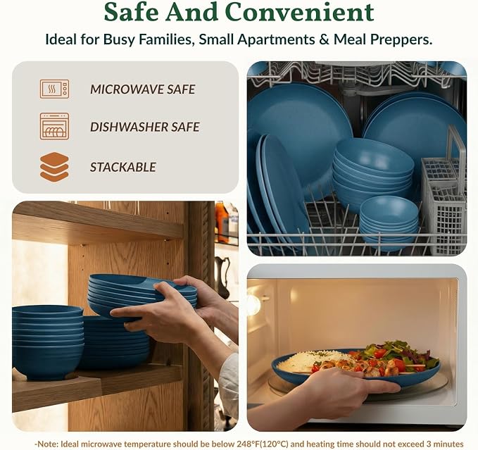 Wheat Straw Dinnerware Sets for 8, Microwave Dishwasher Safe Dish Set, Reusable - Image 5